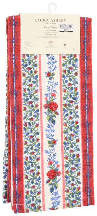 Thumbnail 3: Laura Ashley 3 Pk Americana Floral Stripe Kitchen Towels 