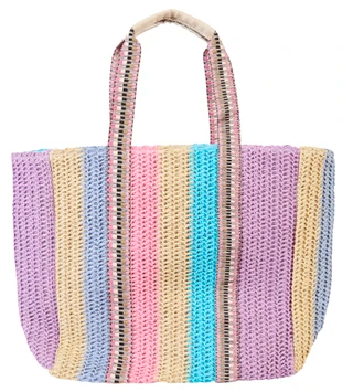 Thumbnail 2: Sun N' Sand Stripe Crochet Beach Tote Bag 
