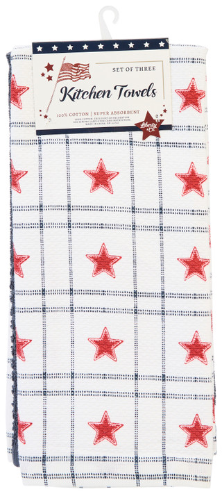 Thumbnail 2: Envogue 3 Pk Americana Star Grid Kitchen Towels 