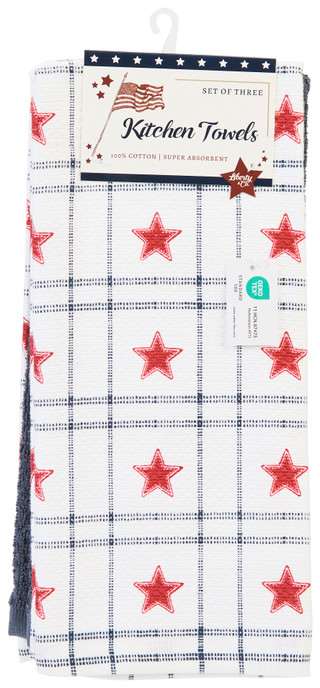 Thumbnail 1: Envogue 3 Pk Americana Star Grid Kitchen Towels 
