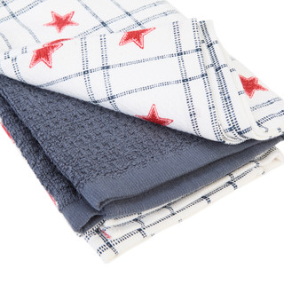 Thumbnail 3: Envogue 3 Pk Americana Star Grid Kitchen Towels 