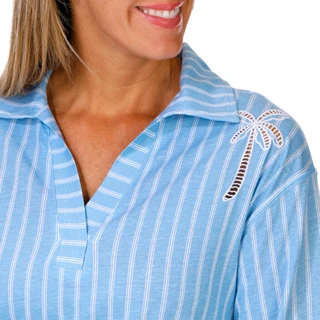 Thumbnail 2: Kiss & Fly Petite Long Sleeve Embroidered Palm Striped Top 