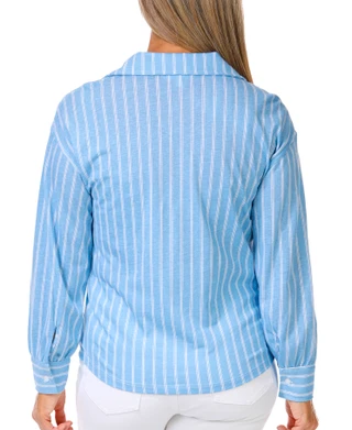 Thumbnail 3: Kiss & Fly Petite Long Sleeve Embroidered Palm Striped Top 