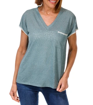 Thumbnail 1: BOBEAU Women's Whip Stitch V-Neck Top with Pocket 