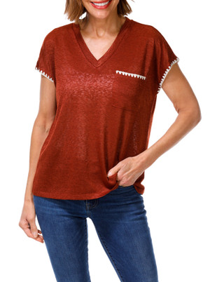 Thumbnail 1: BOBEAU Women's Whip Stitch V-Neck Top with Pocket 