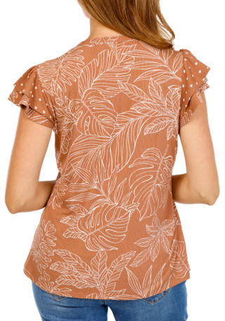 Thumbnail 2: Anneliese Women's Ribbed Ruffle Sleeve Top 