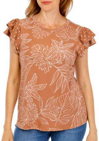 Thumbnail 2: Anneliese Women's Ribbed Ruffle Sleeve Top 