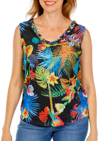 Thumbnail 2: Onque Women's Braided V-Neck Tropical Rhinestone Top 