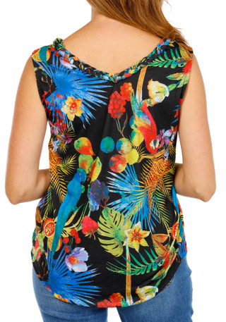 Thumbnail 4: Onque Women's Braided V-Neck Tropical Rhinestone Top 