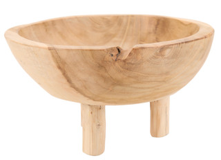 Thumbnail 2: TRIOBRO 10x5 Natural Pedestal Decorative Teak Bowl 