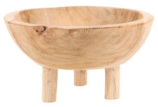 Thumbnail 1: TRIOBRO 10x5 Natural Pedestal Decorative Teak Bowl 