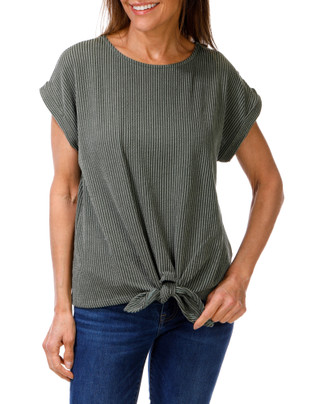 Thumbnail 1: Set The Stage Women's Ribbed Tie Front Top 