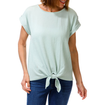 Thumbnail 1: Set The Stage Women's Ribbed Tie Front Top 