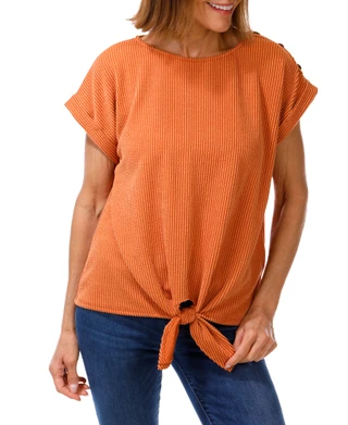 Thumbnail 1: Set The Stage Women's Ribbed Tie Front Top 