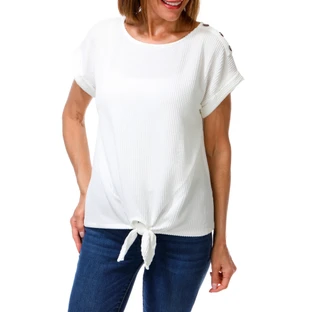 Thumbnail 2: Set The Stage Women's Ribbed Tie Front Top 