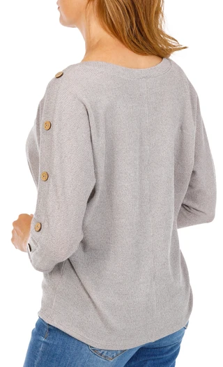 Thumbnail 3: 3RD + Malt Women's PetiteV-Neck Button Sleeve Top 