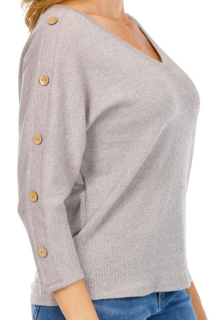 Thumbnail 2: 3RD + Malt Women's Petite V-Neck Button Sleeve Top 