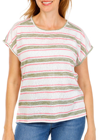 Thumbnail 1: BOBEAU Women's Striped Cap Sleeve Top 