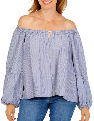 Thumbnail 2: MAX STUDIO Women's Pin Stripe Balloon Sleeve Peasant Top 