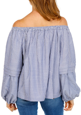 Thumbnail 4: MAX STUDIO Women's Pin Stripe Balloon Sleeve Peasant Top 