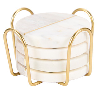 Thumbnail 2: INDIA CONNECTION 4 Pc Marble Coaster Set with Holder 