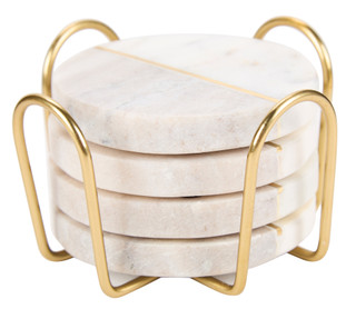 Thumbnail 3: INDIA CONNECTION 4 Pc Marble Coaster Set with Holder 