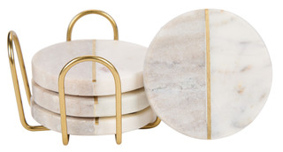 Thumbnail 1: INDIA CONNECTION 4 Pc Marble Coaster Set with Holder 