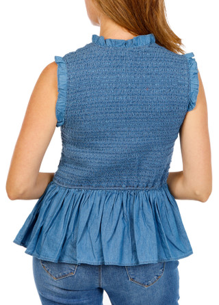 Thumbnail 4: FARMERS MARKET Women's Denim Smocked & Ruffled Shirt 