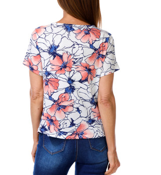 Thumbnail 2: Thomas & Olivia Women's Petite Floral Print Crochet Top  