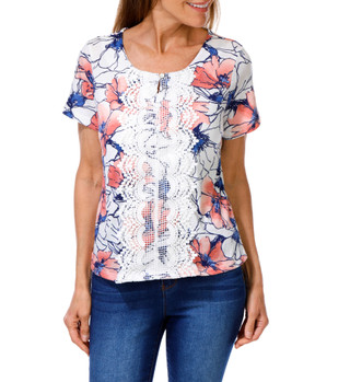 Thumbnail 1: Thomas & Olivia Women's Petite Floral Print Crochet Top  