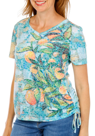Thumbnail 2: Onque Women's Tropical Orange Tree Print Top 