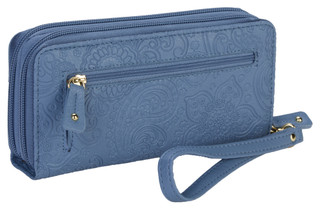 Thumbnail 2: Stone Mountain Faux Leather Paisley Embossed Zip Wristlet 