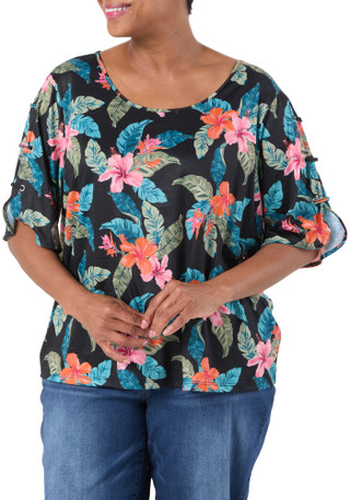 Thumbnail 2: Stella Parker Women's Plus Tropical Print Top  