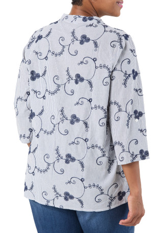 Thumbnail 2: Good Days Only Women's plus Embroidered Stripe Print Top 