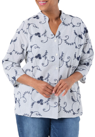 Thumbnail 1: Good Days Only Women's plus Embroidered Stripe Print Top 