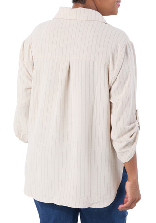 Thumbnail 2: 3RD & MALT Women's Plus Stripe Print Button Down Top  