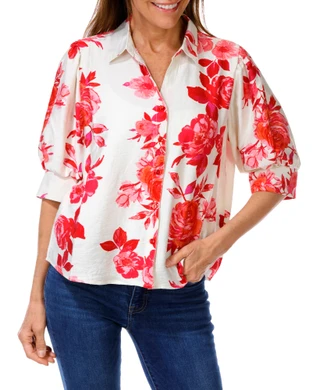 Thumbnail 1: UNIQUE SPECTRUM Women's Floral Print Button Down Top  