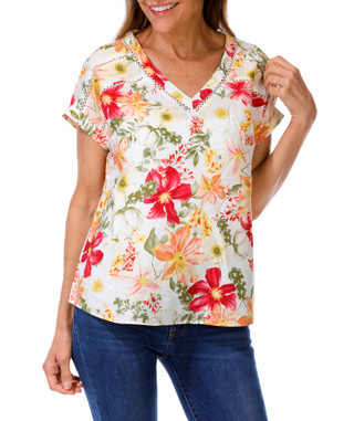 Thumbnail 1: Kate Park Women's Petite Floral Print Top  