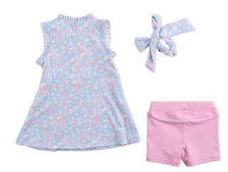 Thumbnail 2: 90 Degree Toddler Girls 2 Pc Dress & Shorts Set with Scrunchie 
