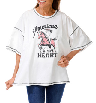 Thumbnail 1: Fantastic Fawn Women's Bold Stitch Cowgirl Graphic Top 