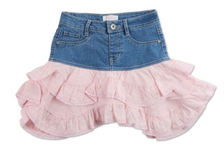 Thumbnail 1: Squeeze Girls Denim & Pink Ruffled Tiers Skort 