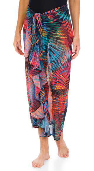 Thumbnail 1: Bleu Rod Beattie Women's Tropical Long Ruffled Sarong Cover Up 