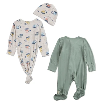 Thumbnail 2: HUGGIES Baby Boys 3 Pc Sleepers & Hat Set 