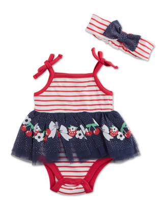 Thumbnail 1: Little Lass Baby Girls 2 Pc Americana Tutu Bodysuit with Headband 