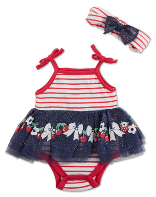 Thumbnail 2: Little Lass Baby Girls 2 Pc Americana Tutu Bodysuit with Headband 