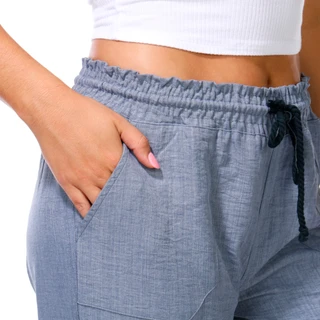 Thumbnail 2: Cisono Women's Waist Tie Linen Airflow Beach Pants 