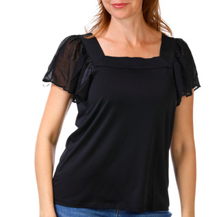 Thumbnail 1: Catherine Malandrino Women's Short Sleeve Solid Square Neckline Top 