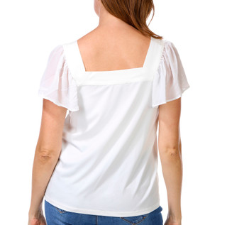 Thumbnail 2: Catherine Malandrino Women's Short Sleeve Solid Square Neckline Top 