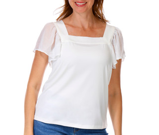 Thumbnail 1: Catherine Malandrino Women's Short Sleeve Solid Square Neckline Top 