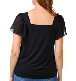Thumbnail 3: Catherine Malandrino Women's Short Sleeve Solid Square Neckline Top 